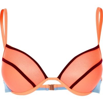 Bright orange plunge bikini top